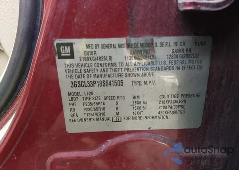 2008 Saturn Vue 4-Cyl Xe from USA, damaged, VIN 3GSCL33P18S641505